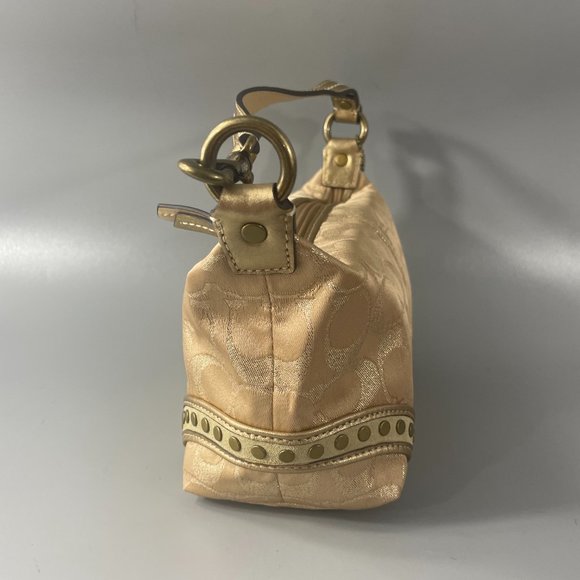Vintage Coach Shiny Gold Studded Signature Pouch Bag - Picture 9 of 13